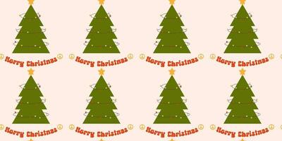 naadloos patroon met Kerstmis boom, vrede teken, uitdrukking vrolijk kerstmis. groovy vector illustratie