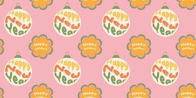 naadloos patroon met Kerstmis ballen met zinnen Aan roze achtergrond. vector illustratie hippie stijl.