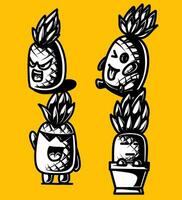 een illustratie van een ananas mascotte bundel in zwart en wit vector