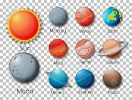 set van planeten van het zonnestelsel geïsoleerd vector