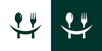 logo ontwerp combineren een glimlach met een lepel en vork voor voedsel ontwerp. vector