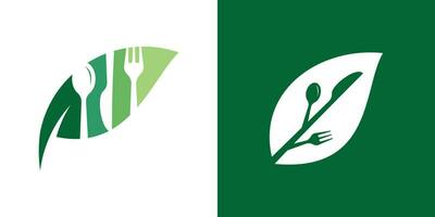 de logo ontwerp combineert de vorm van een voedsel kom met bladeren, geschikt voor een logo voor gezond voedsel of biologisch voedsel. vector