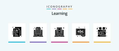 aan het leren glyph 5 icoon pak inclusief boek. krijt. onderwijs. bord. youtube. creatief pictogrammen ontwerp vector