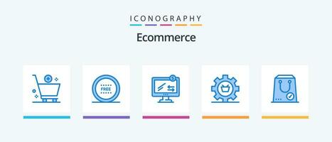 ecommerce blauw 5 icoon pak inclusief versnelling. configuratie. lijn. kar. e-commerce. creatief pictogrammen ontwerp vector