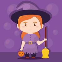 schattig kawaii heks kostuum halloween seizoen vector illustratie