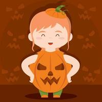 schattig kawaii pompoen kostuum halloween seizoen vector illustratie