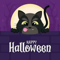 gelukkig halloween poster schattig kat tekenfilm vector illustratie