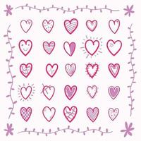 met de hand getekende schattige roze harten vector