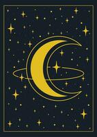 mystiek tekening van maan en buitenste ruimte poster. tarot kaart universum vector illustratie.