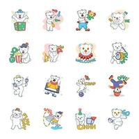 schattig verzameling van circus teddy tekening stickers vector