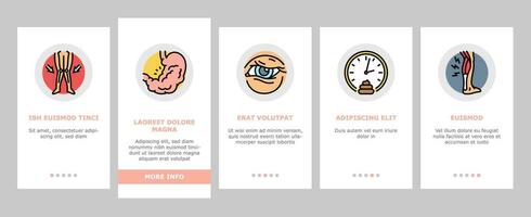 ziekte symptoom Gezondheid onboarding pictogrammen reeks vector