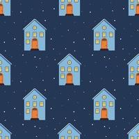 naadloos patroon met schattige huizen met een licht dak op de sneeuw vector