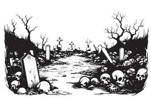 retro begraafplaats schetsen hand- getrokken vector illustratie halloween