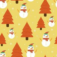sneeuwman met een sjaal in de omgeving van zijn nek schattig tekenfilm en Kerstmis cadeaus naadloos patroon illustratie dier behang voor omhulsel papier vector