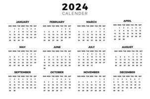 gemakkelijk 2024 kalender vector in zwart en wit kleur