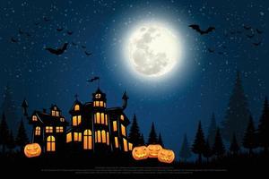 kasteel, spookhuis en spookhanden, graf op volle maannacht. vector