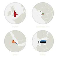 Engeland, equatoriaal Guinea, eritrea, Estland kaart contour en nationaal vlag in een cirkel. vector