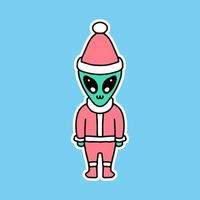 schattige alien met kerstmankostuum, cartoonillustratie voor stickers vector