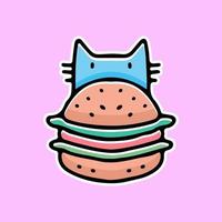 kawaii kat en hamburger, illustratie voor stickers en t-shirt. vector