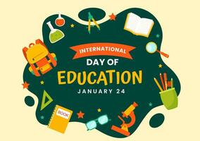 Internationale onderwijs dag vector illustratie Aan 24 januari met leerling, aarde wereldbol en studie element in kennis vlak tekenfilm achtergrond ontwerp