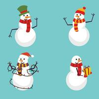 reeks van schattig Kerstmis sneeuwmannen in hoeden en sjaals. sneeuw mannen karakters. vlak vector illustratie geïsoleerd