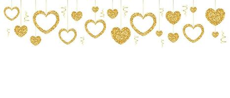 wit achtergrond voor tekst met gouden schitteren hangende harten. feestelijk achtergrond. vector