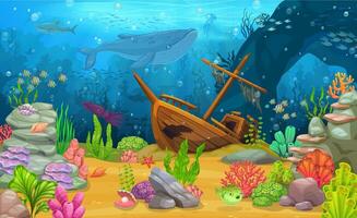 tekenfilm gezonken schip Bij zee onderwater- landschap vector