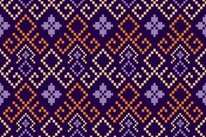 Purper kruis steek traditioneel etnisch patroon paisley bloem ikat achtergrond abstract aztec Afrikaanse Indonesisch Indisch naadloos patroon voor kleding stof afdrukken kleding jurk tapijt gordijnen en sarong vector