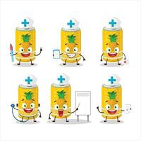 dokter beroep emoticon met ananas Frisdrank kan tekenfilm karakter vector