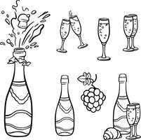 lijn reeks alcohol met Champagne, bril van wijn illustratie vector