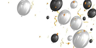 achtergrond met zwart en zilver ballonnen, vakantie banier, feestelijk vieren backdrop ballons. vector illustratie