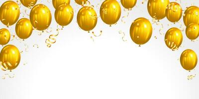 achtergrond goud ballonnen en confetti. vector illustratie