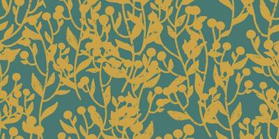 een blauw en goud behang met bloemen vector