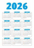 2026 eenvoudig kalender in wit achtergrond vector