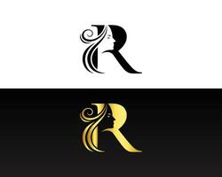 schoonheid gezicht met Koninklijk r brief logo ontwerp vector illustratie.