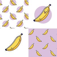 reeks van schattig kawaii banaan patronen. voedsel fruit vlak icoon. tekenfilm banaan naadloos patroon, tekening stijl. vector hand- getrokken illustratie. patronen voor kinderen kleren. banaan patronen verzameling