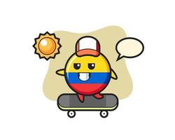 Colombia vlag badge karakter illustratie rijden op een skateboard vector