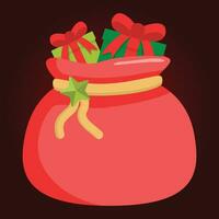 vector illustratie van een rood de kerstman claus zak met cadeaus en linten.