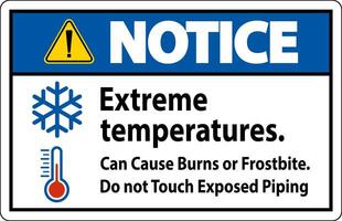 merk op teken extreem temperaturen, kan oorzaak brandwonden of bevriezing, Doen niet tintje blootgesteld leidingen vector