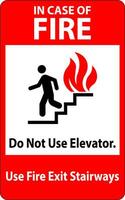 in geval van brand teken Doen niet gebruik liften, gebruik Uitgang trappen vector