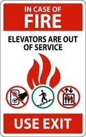 in geval van brand teken gebruik Uitgang, liften zijn uit van onderhoud vector