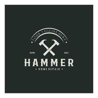 retro wijnoogst gekruiste hamer en nagel logo voor huis reparatie Diensten, timmerwerk, insignes, Bouwers, houtbewerking, bouw, vector