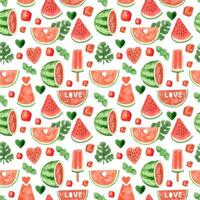 waterverf watermeloen naadloos patroon, zomer rijp fruit. watermeloen partij vector