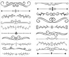 bladzijde verdeler en ontwerp elementen. reeks van divers gemakkelijk zwart verdeler ontwerp, geassorteerd verdeler verzameling sjabloon vector. verzameling van bloemen verdelers elementen mega decoratie voor kalligrafie. vector