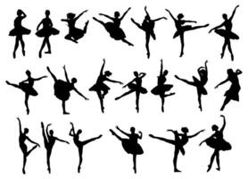 hoog details silhouet van balerina verzameling. minimaal symbool en logo van sport. fit voor element ontwerp, achtergrond, banier, achtergrond, omslag, logo. geïsoleerd Aan wit achtergrond. vector eps 10.