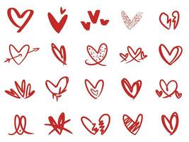 tekening harten schetsen set. divers verschillend hand- getrokken hart icoon liefde verzameling geïsoleerd Aan wit achtergrond vector
