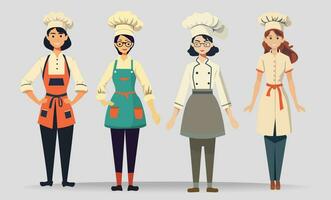 chef vrouw verzameling kleren tekenfilm karakter illustratie vector