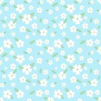 naadloos patroon van wit bloemen, bloemen en blad in blauw achtergrond voor ontwerp, decoratie, papier inpakken vector