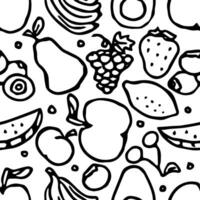 naadloos fruitpatroon. doodle achtergrond met fruit pictogrammen. fruit achtergrond vector
