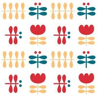 esthetisch naadloos patroon met vliegend libellen en tulpen bloemen. bloemen afdrukken voor tee, papier, kleding stof, textiel. vector